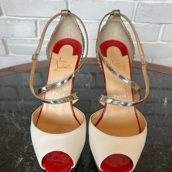 Christian Louboutin White and Metallic Platform Sandals - Picture 7 of 11